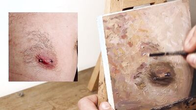 Naughty Armando Cabba paints some nipples in this amateur video