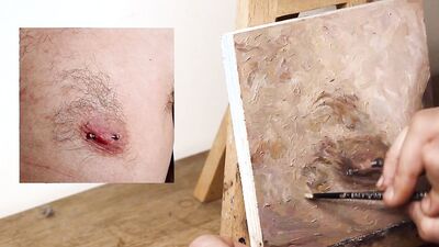 Naughty Armando Cabba paints some nipples in this amateur video