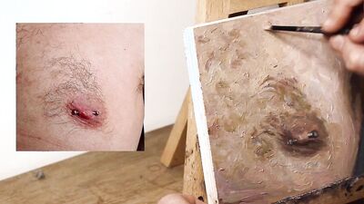 Naughty Armando Cabba paints some nipples in this amateur video