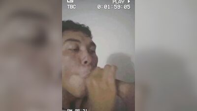 Horny amateur Latino is sucking neighbor's prick in this close-up footage