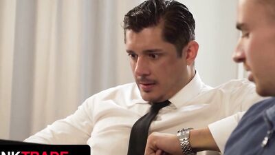 Two horny chaps are riding hard pistons in a gay 4some