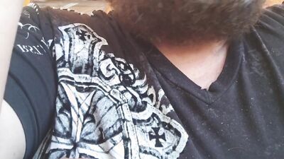 Bearded chap is having fun in this close-up homemade footage