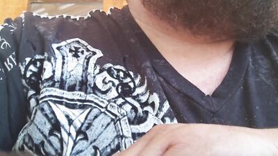 Bearded chap is having fun in this close-up homemade footage