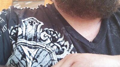 Bearded chap is having fun in this close-up homemade footage
