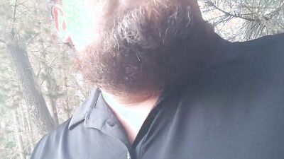 Bearded bloke is having fun in this homemade close-up video