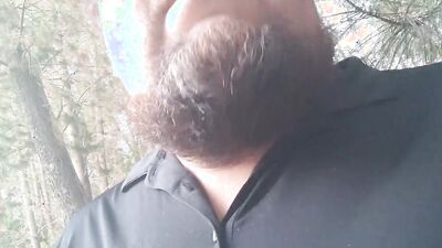 Bearded bloke is having fun in this homemade close-up video