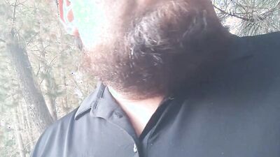 Bearded bloke is having fun in this homemade close-up video