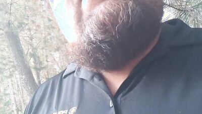 Bearded bloke is having fun in this homemade close-up video