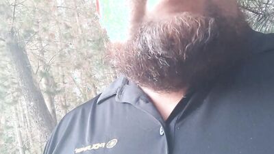 Bearded bloke is having fun in this homemade close-up video