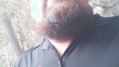 Bearded bloke is having fun in this homemade close-up video
