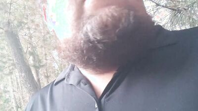 Bearded bloke is having fun in this homemade close-up video