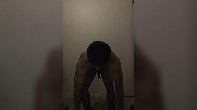 Handsome amateur bloke is working out in front of the camera