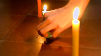 Perverted amateur bloke is playing with candles in this solo performance