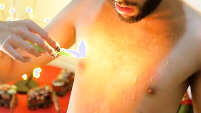 Perverted amateur bloke is playing with candles in this solo performance