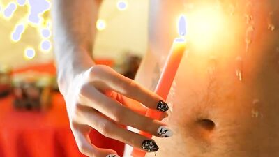 Perverted amateur bloke is playing with candles in this solo performance