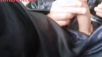 Master Ramon jerks off in his hot satin pajamas while you kneel in front of me!