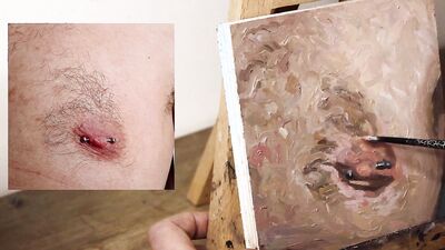 Armando Cabba is paintng a nipple in this homemade video
