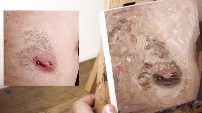 Armando Cabba is paintng a nipple in this homemade video