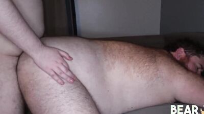 Two naughty amateur bears are playing with each other's pecker