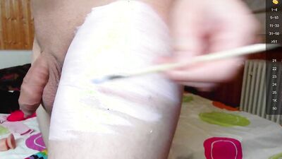 Amateur fellow is flashing his thick cock in front of the cam