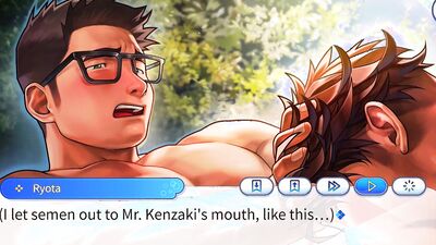 Cock hungry anime bloke is swallowing his mate's huge sausage
