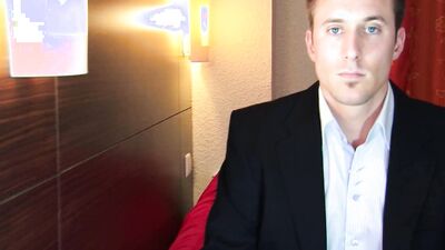 Horny gentleman strokes his cock in front of the camera