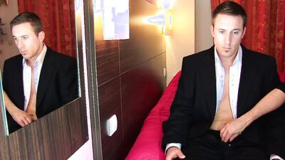 Horny gentleman strokes his cock in front of the camera