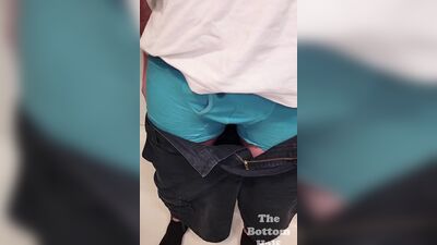 Perverted gay bloke cums inside the pants while filming himself