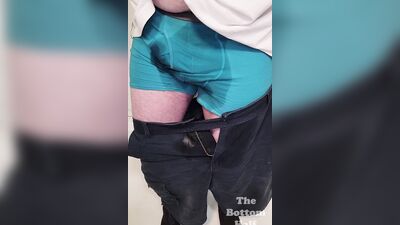 Perverted gay bloke cums inside the pants while filming himself