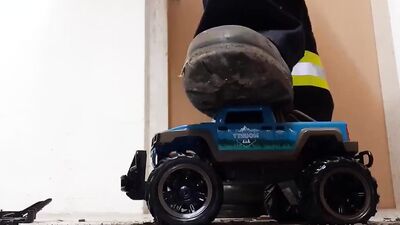 Firefighter Stomping old Toy Truck