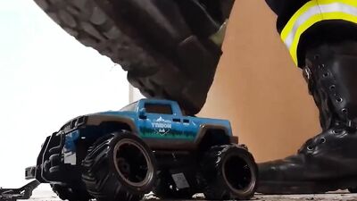 Firefighter Stomping old Toy Truck