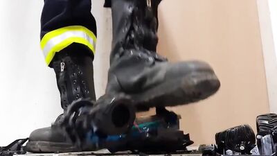 Firefighter Stomping old Toy Truck
