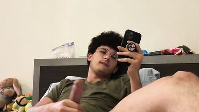 Amateur nerdy bloke is having some fun in front of the camera