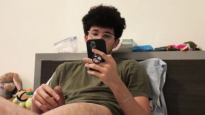 Amateur nerdy bloke is having some fun in front of the camera