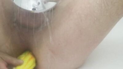 Amateur chap is drilling his tight hole while taking a shower