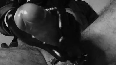 Lad plays with his dong in this black and white scene