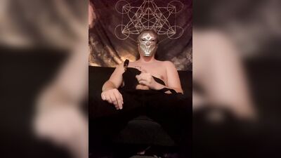 Masked Chris Pyre is masturbating in front of the camera