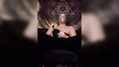 Masked Chris Pyre is masturbating in front of the camera