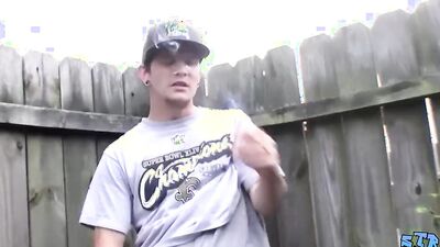Lex Lane is jerking his tiny pecker out in the backyard