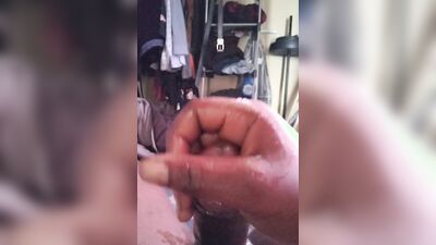Dude jerks his hard pecker in this close-up footage