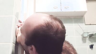 Perverted amateur bear plays with his gummy toy in the bathroom