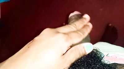 Lad films himself while jerking his BBC before the bed