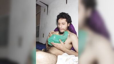 Amateur gay chap is having fun in front of the phone