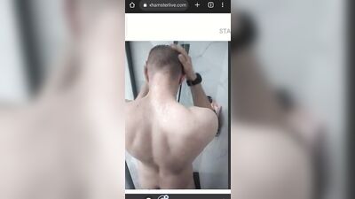 Young college guy having fun in the shower