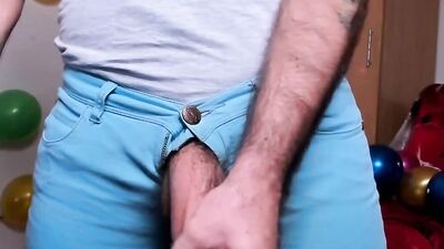 Perverted fellow is stretching his enormous wood in this solo scene