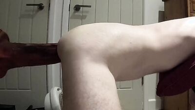 Pup gets hole wrecked by Henry on the Machine - Giant dildo and belly bulges
