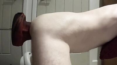 Pup gets hole wrecked by Henry on the Machine - Giant dildo and belly bulges