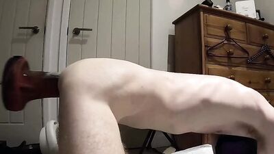Pup gets hole wrecked by Henry on the Machine - Giant dildo and belly bulges