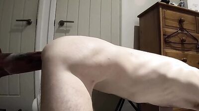 Pup gets hole wrecked by Henry on the Machine - Giant dildo and belly bulges
