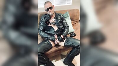 Leather Pig Smoking and Jerking Off
